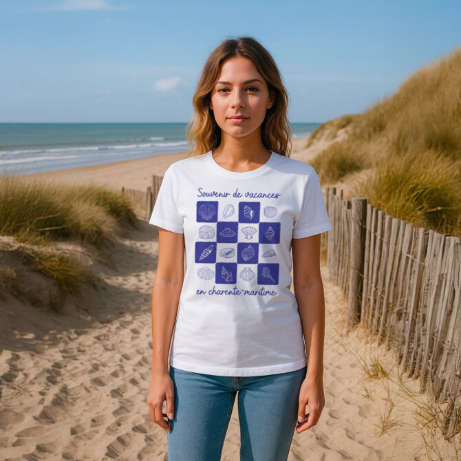 T-shirt unisexe Souvenir de vacances en Charente-Maritime – Blanc – Image 2
